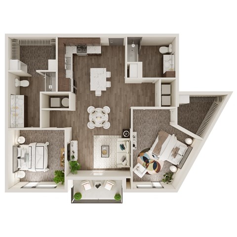 Floor plan for 2 beds, 2 baths, 1098 sqft